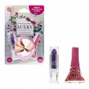 Набор детской косметики LUKKY Конфетти: лак для ногтей с розовыми блёстками и помада для губ фиолетовая с шиммером