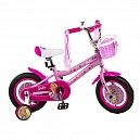 Велосипед детский четырехколесный 12" Barbie для девочек, розовый, с корзиной