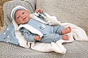Arias Reborn Bruno новорожденный пупс мягкий 45 см., в голубой одежде, с соской, с одеялом,кор.