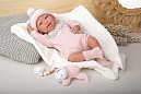 Arias Reborn Anais новорожденный пупс мягкий 45 см., в роз. одежде, с соской, с одеялом и игрушкой,кор.
