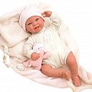 Arias Reborn Viviane новорожденный пупс мягкий 40 см., в белой одежде, с соской, с одеялом и игрушкой, в коробке