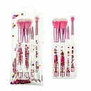 Кисточки для нанесения макияжа Lukky набор из 4 штук, розовые, ручки с блестками, нейлон